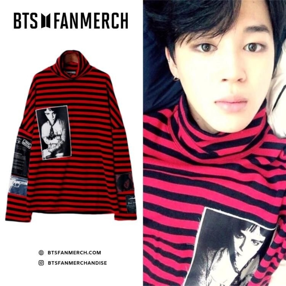 Striped Red and Black Graphic Turtleneck